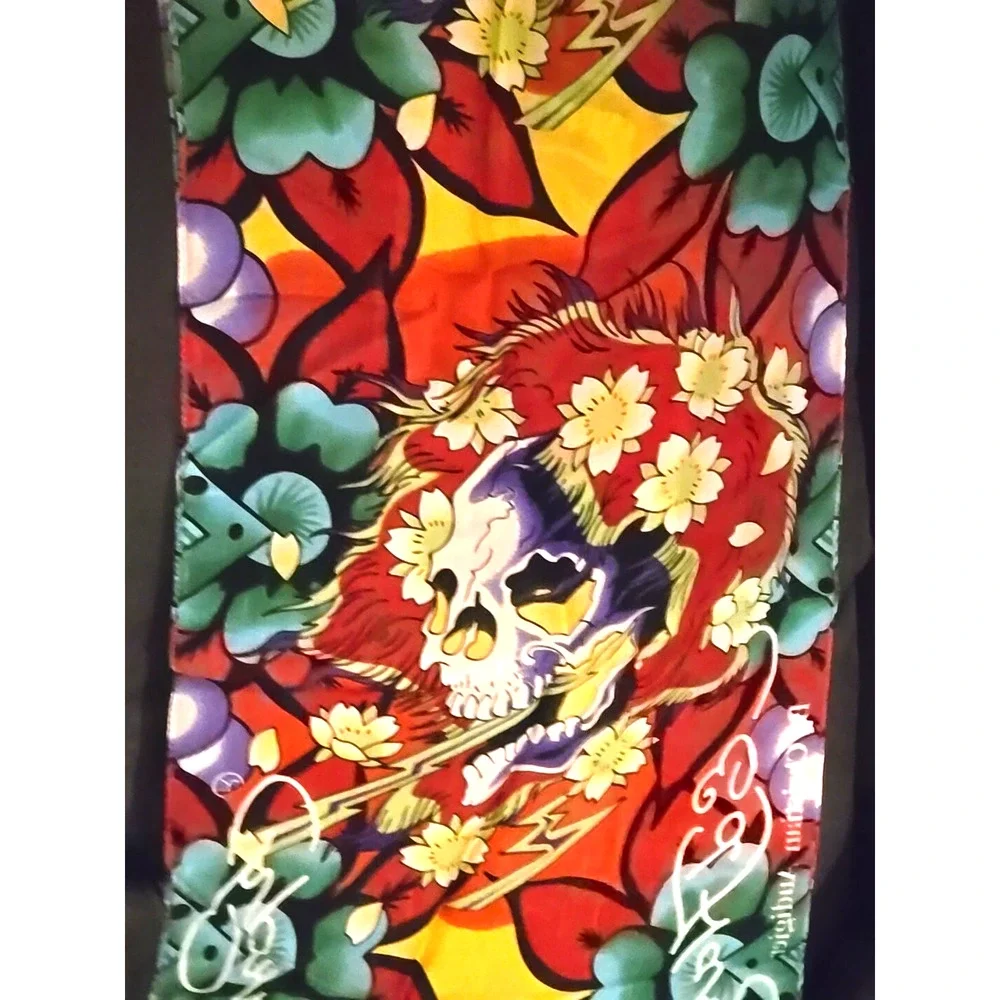 Ed Hardy Silk Scarf Skulls Signed With Zip Lock Protector Bag and Tag Card New